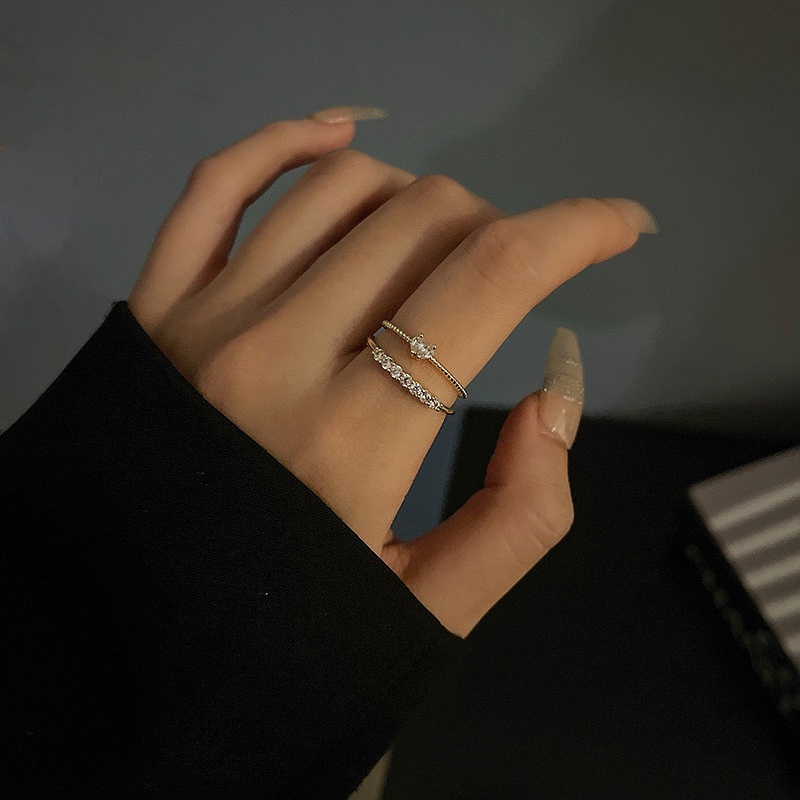 Set Cincin Jari Telunjuk Model Terbuka Dapat Disesuaikan Bahan Zirkon