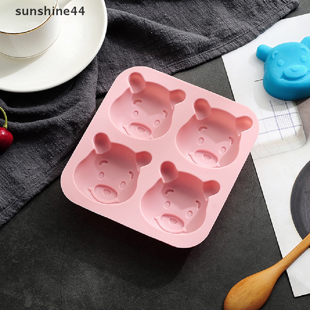 Sunshine 1Pc Cetakan Kue / Dessert Bentuk Beruang 3D Bahan Silikon Dengan 4 Lubang