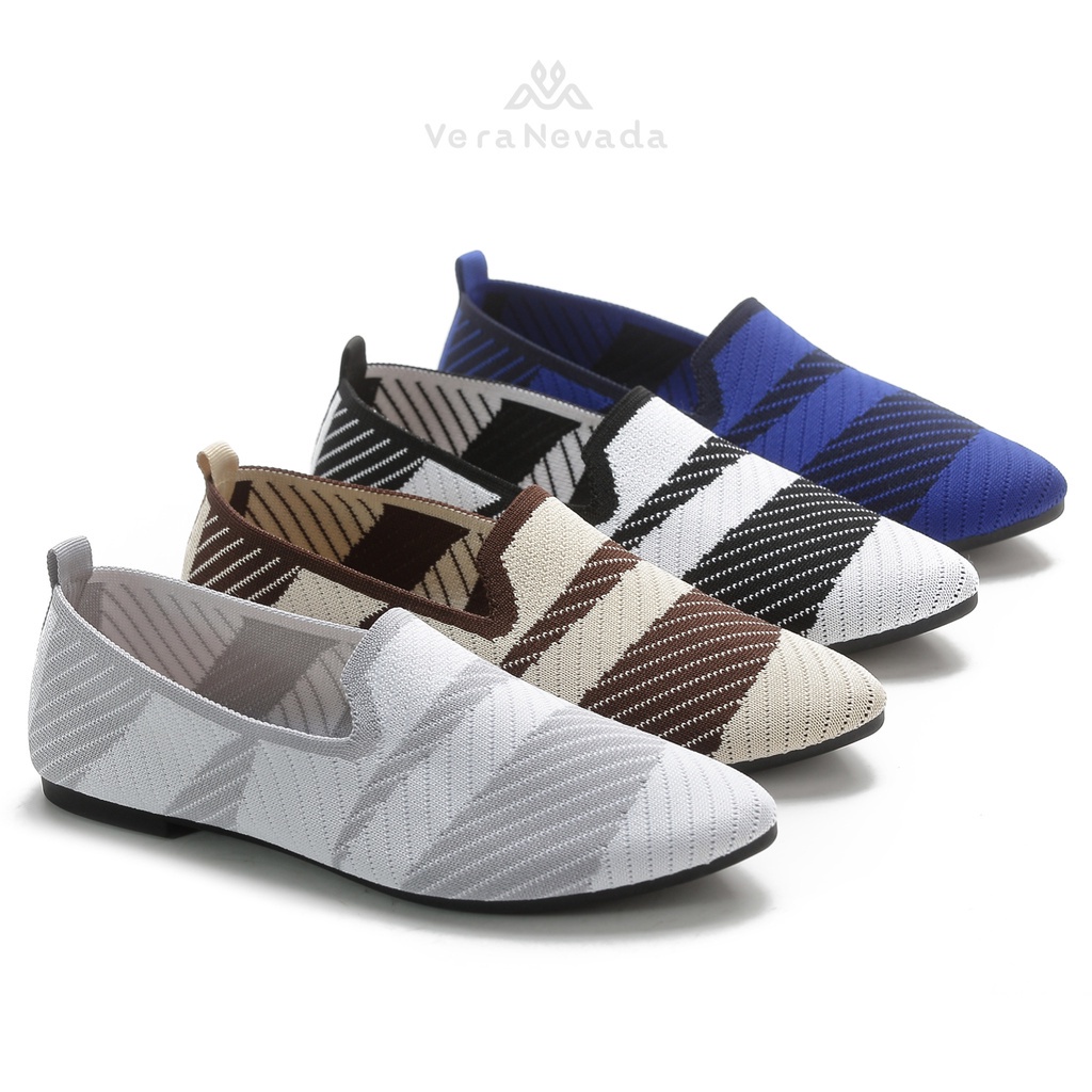 Sepatu Wanita Flat Slip On Vera Nevada Model A16 dengan Bahan Kanvas Elastis dan Pilihan 4 Warna