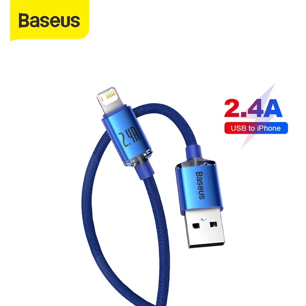 Baseus Crystal Shine Series Fast Charging 2.4A Data Cable USB-C to Lightning 2m Garansi Resmi