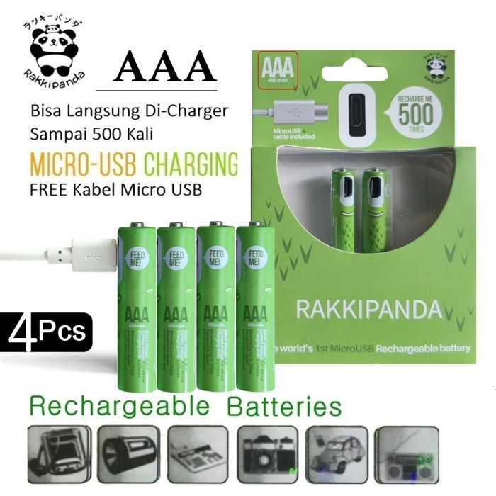 Baterai AAA A3 Micro USB 4Pcs Rechargeable isi ulang Rakkipanda