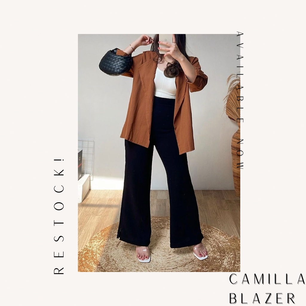 Camilla Blazer - Blazer Outer Atasan Wanita Lengan Panjang Bahan Linen Crinkle Formal