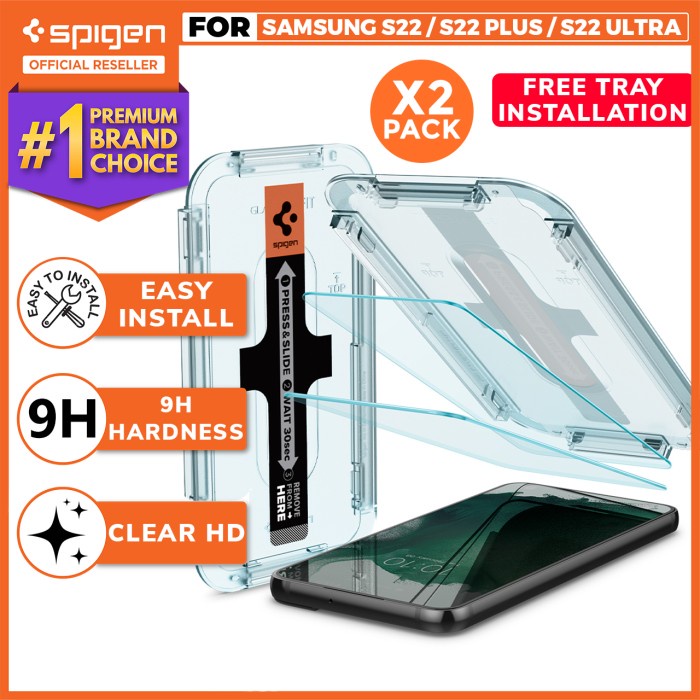 Tempered Glass Samsung Galaxy S22 Ultra Plus Spigen Glas tR EZ Fit - S22, 2 Pack