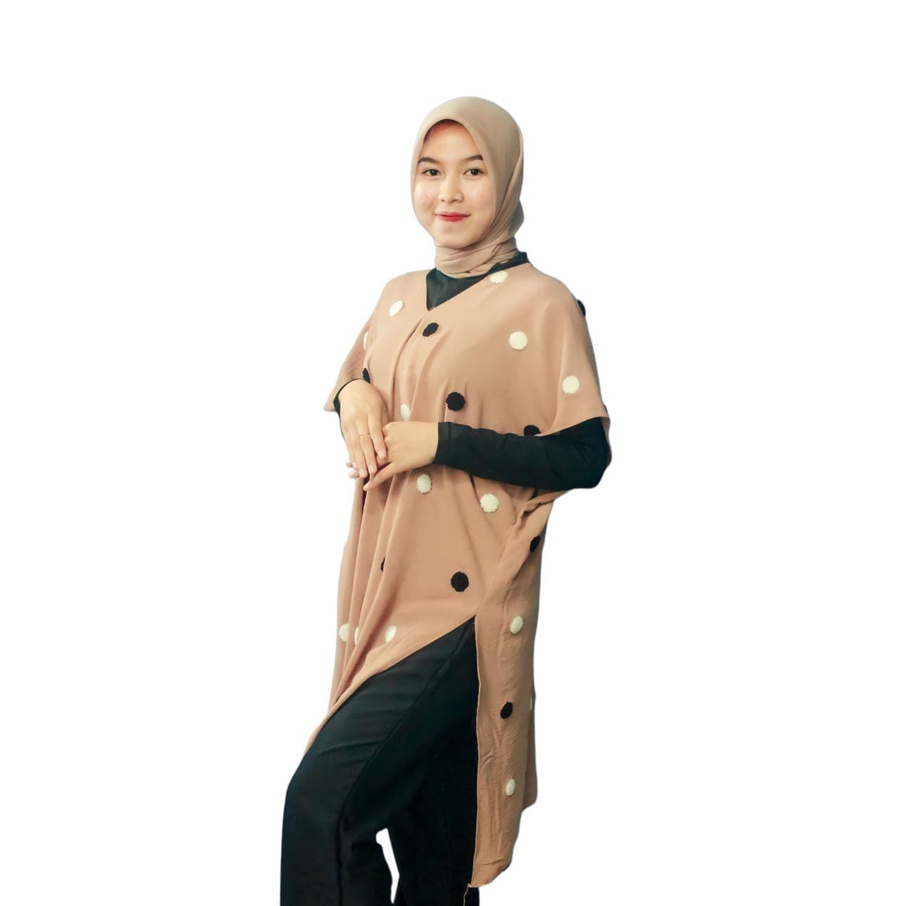 Nagita Long Square  Motif Pom Pom Terbaru Crinkle Airflow  Blouse atasan Bigg Size wanita oversize top cewek kasual