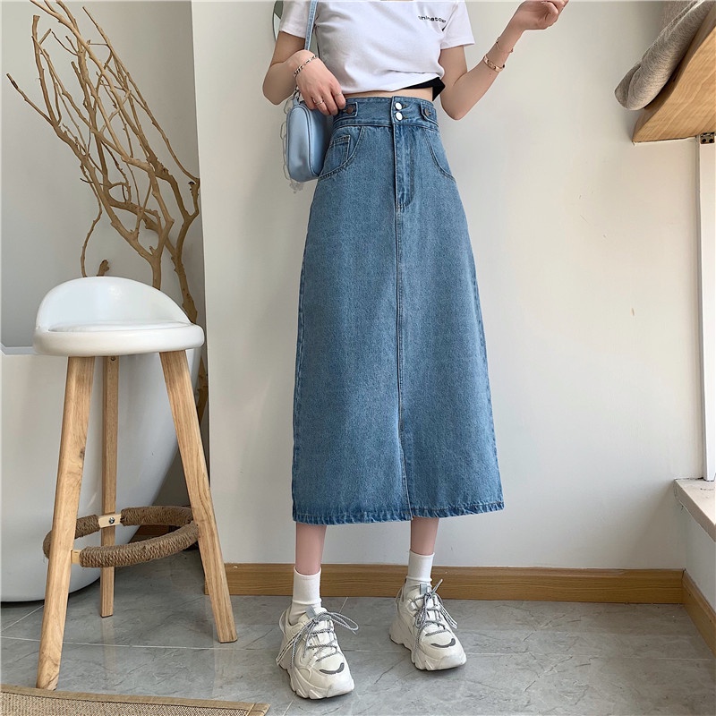 A-Line Rok Jeans Wanita Highwaist Rok Denim Korean Style