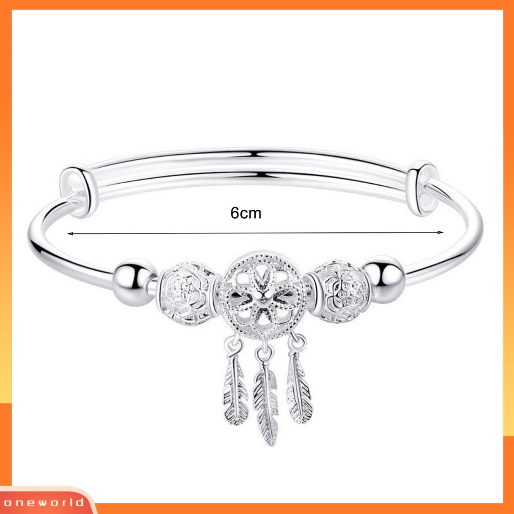 Gelang Bangle Adjustable Bentuk Lingkaran Hias Manik-Manik Bulu Rumbai Warna Silver Untuk Wanita