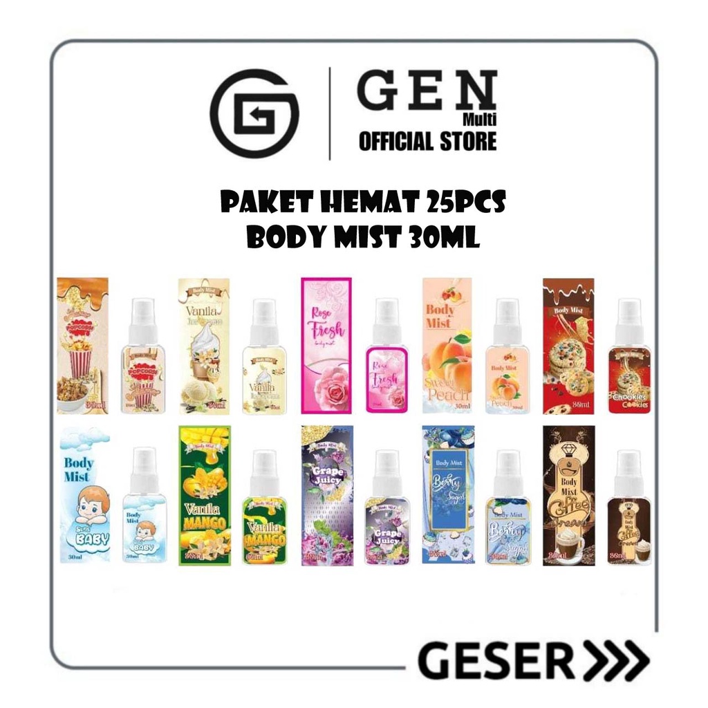 GEN - Paket Hemat 25 Pcs Parfum BodyMist 30ml / Parfum Pria &amp; Wanita Tahan Lama / Paket Hemat Body Mist 25 Pcs