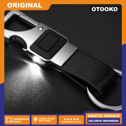 gantungan kunci motor keren lucu Gantungan Kunci Rumah Mobil Motor LED Carabiner Pembuka Botol Kulit gantungan kunci motor keren lucu