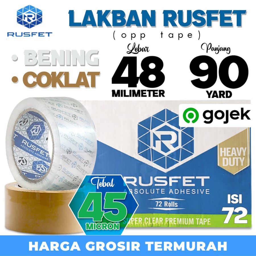 

Lakban isolasi Solatip OPP Tape RUSFET Plakban Khusus OJOL / DUS