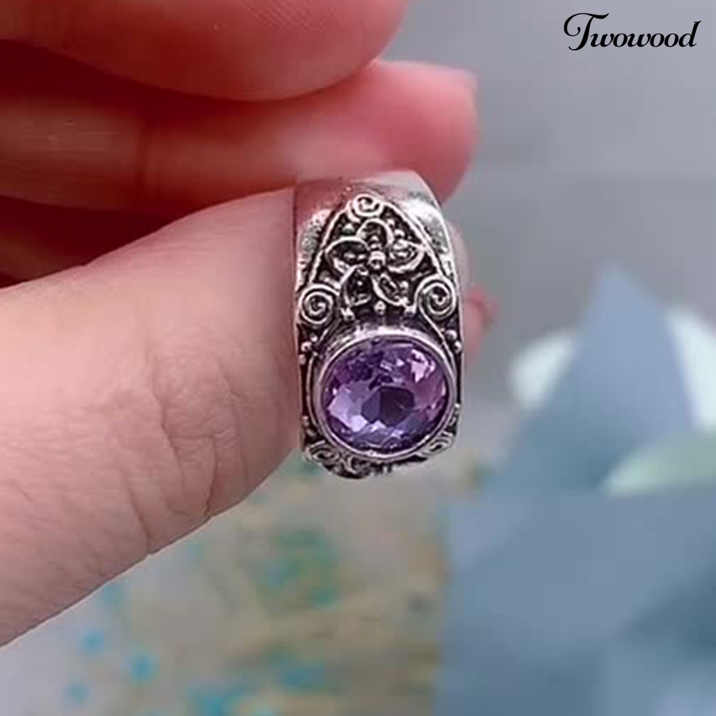 Cincin Kristal Imitasi Model Lebar Warna Ungu Untuk Unisex