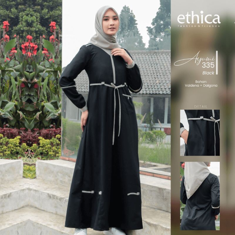 Gamis terbaru ethica Ayumi 335 warna hitam dan maroon