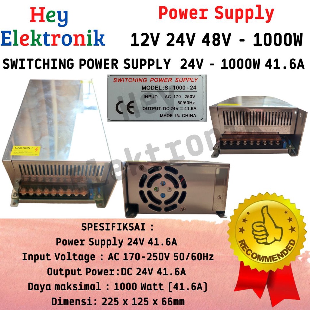 Switching Power Supply Dc 12V 24V 48V - 1000W 83.3A 41.6A 20.8A