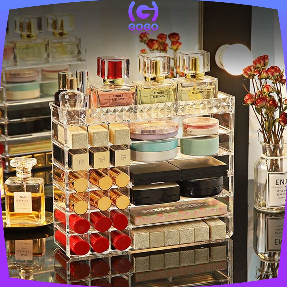 GOGO-K8 Kotak Lipstik Acrylic Diamond Rak Tempat Lipstik Alat Kosmetik Lipstick Organizer Rak Makeup