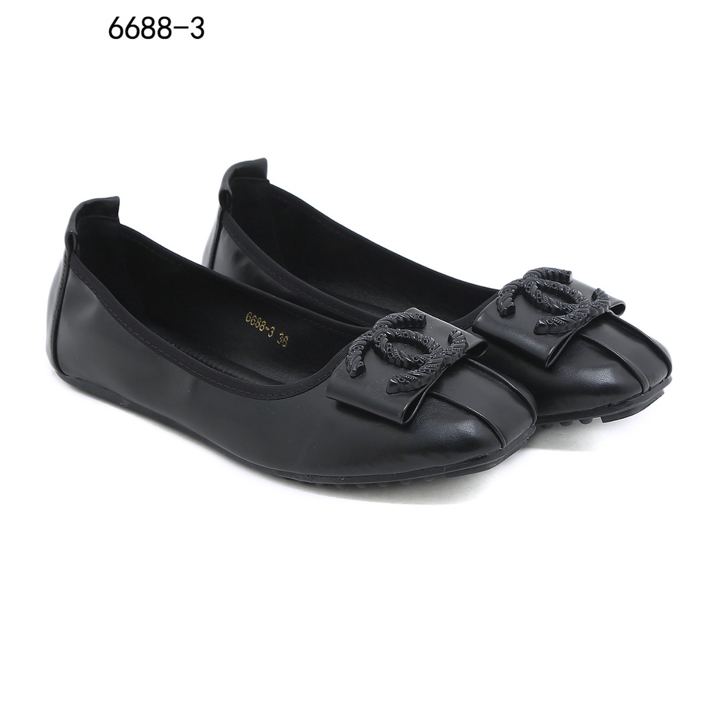 CH Leather CC Logo Bow Flats Shoes 6688-3