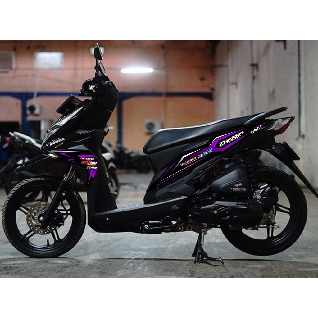 COD / VARIASI STRIPING STICKER HONDA BEAT ESP/NEW STIKER VARIASI MOTIF RACING HITAM UNGU TERBARU