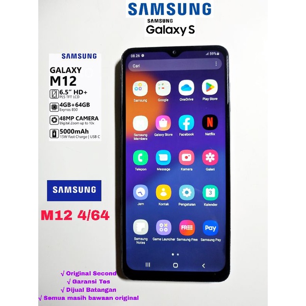 android 4G murah samsung M12 m127f 4/64 original second bekas seken batangan siap pakai