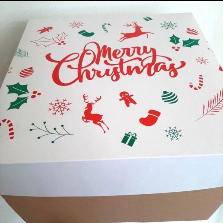

5 Pcs Dus Kue Cake Natal Kotak Kemasan Box Kue Bolu Merry Christmas Packaging Hampers Ukuran 22 x 22 cm