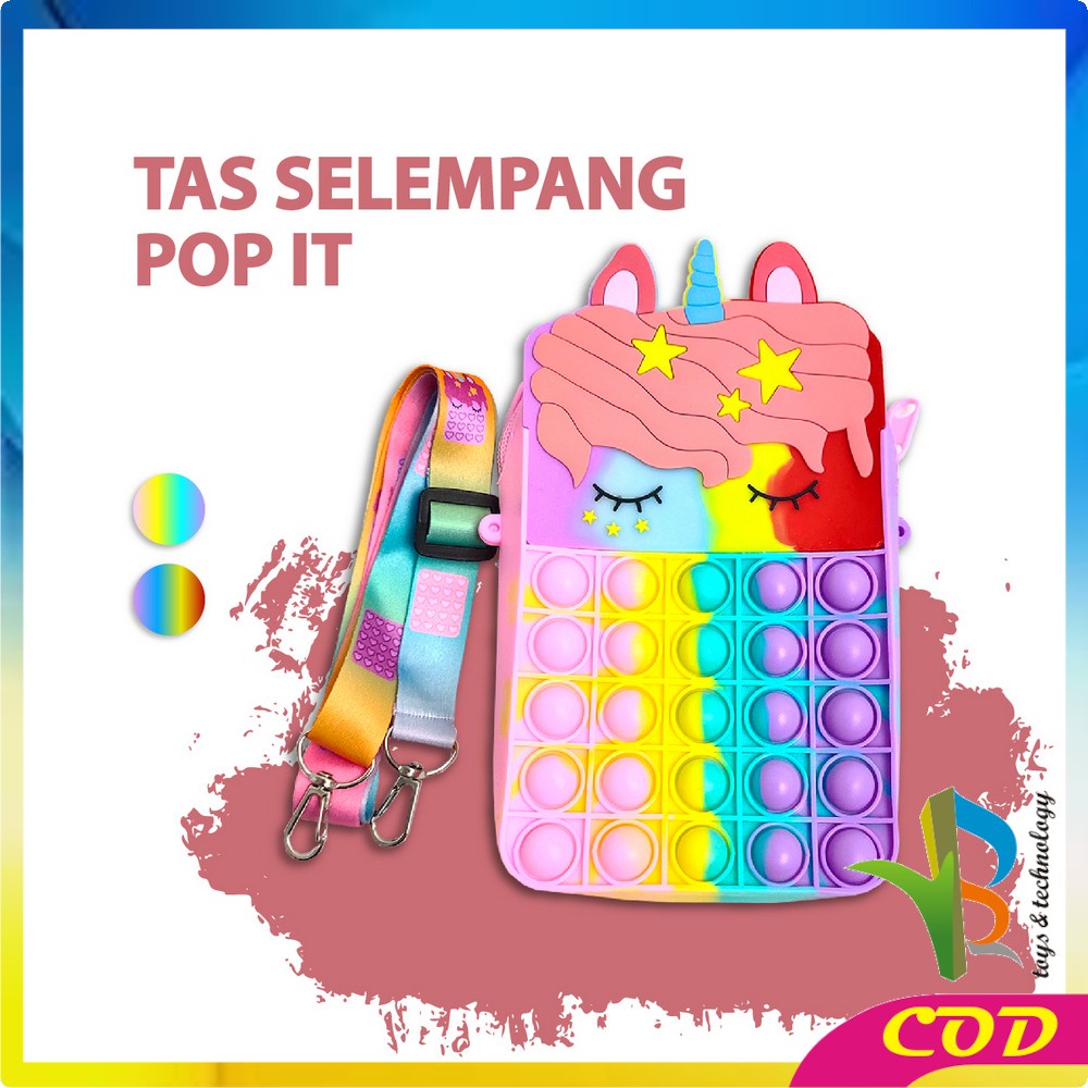 RB-A30 Tas Selempang Pop It Rainbow Karakter Anak Gemoy Ukuran Besar Muat Untuk HP/ Tas Pop It Pelangi Motif Kuda Poni Lucu / Sling Bag Kids Kekinian