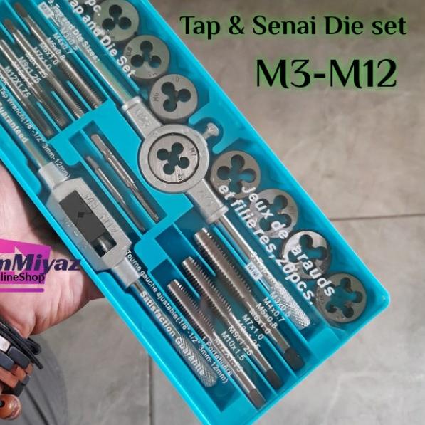 Hand Tap Set 20pcs Senai Snai Tapping Die Alat Pembuat Drat Luar Dalam