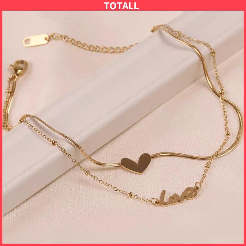 COD Gelang Kaki Titanium 2 Layer LOVEHuruf Hati Anti Karat Emas 18k Aksesoris Wanita Korea-Totall