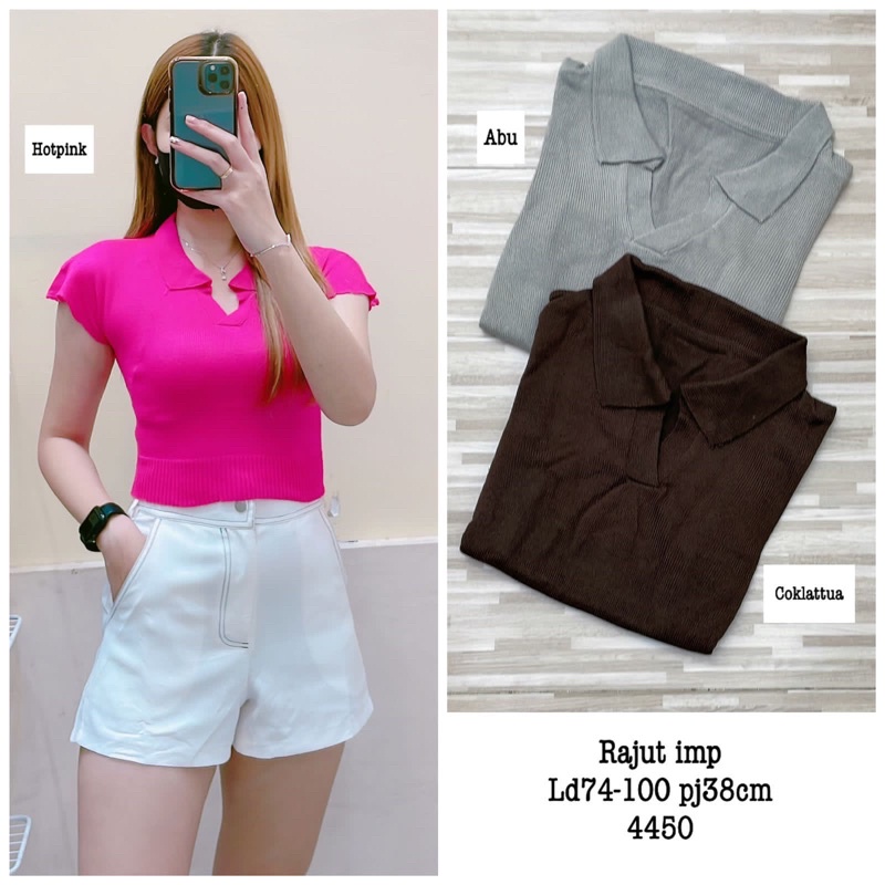 Atasan Wanita Crop Top Rajut Kaos Wanita Kerah Polo