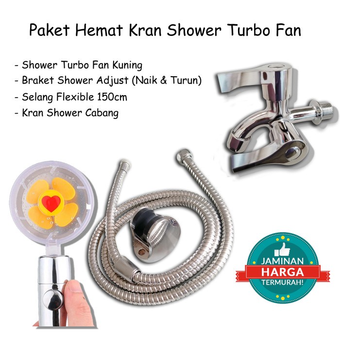 (SerbaSerbi )Kepala Shower On Of Kipas Turbo Fan Shower Head Shower Baling 360 Drajat Satu set