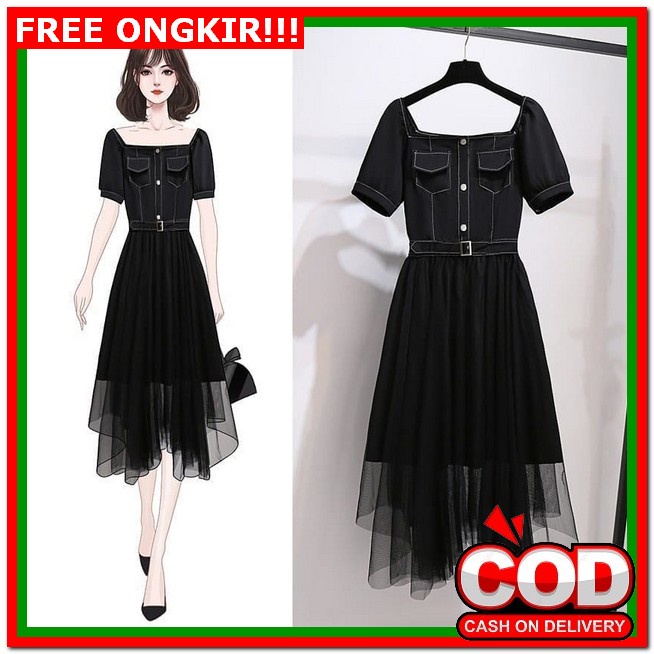 Realpic.Import Premium 1673 Dress Renda Brukat Moscrepe Bangkok As Dress Natal Wanita Terbaru Hijau 