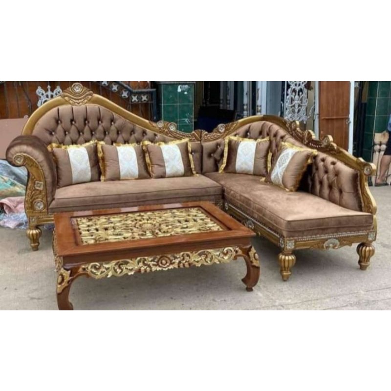 kursi tamu sudut busa jok/kursi pojok+meja Ketapang kayu jati