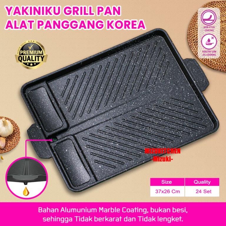 YAKINIKU GRILPAN MIZU Alat Panggang Panjang - Panci MULTI GRILL PAN Pemanggang Anti Lengket Tebal Premium Panggangan Serbaguna Tanpa Arang