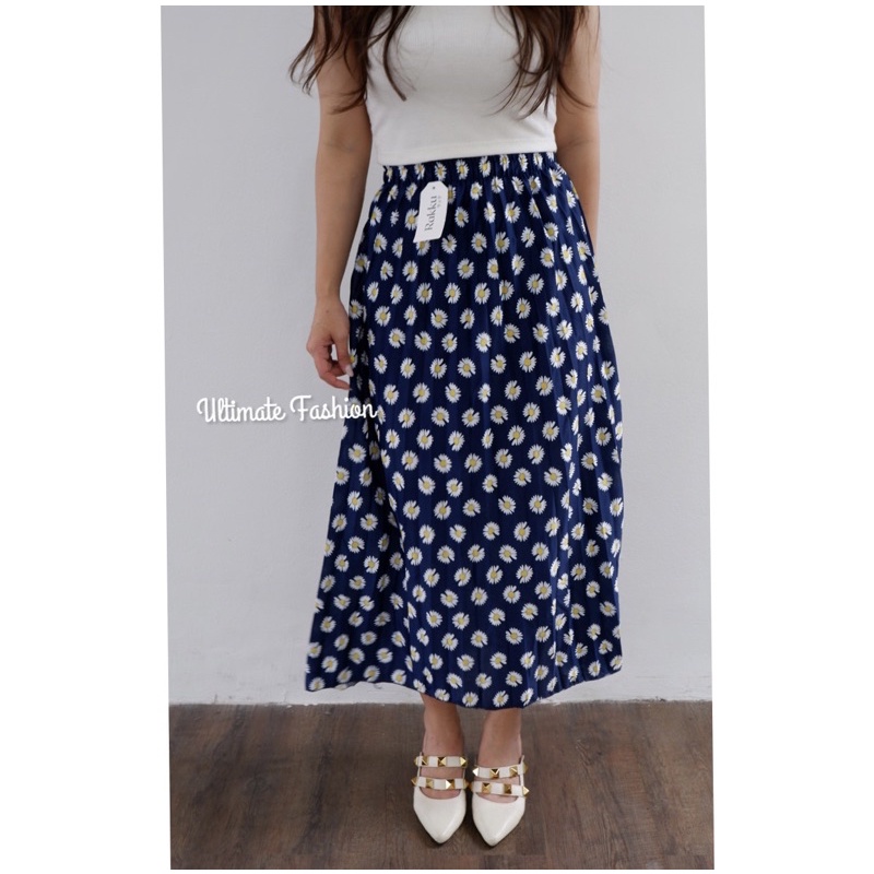 Rok Plisket Bunga Premium - Rok Korea - Skirt Ootd Muslim - Daily Outfit