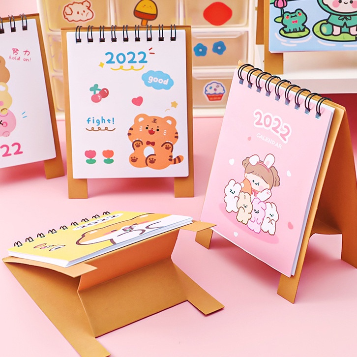 Kalender Meja Mini Desain Hewan Kucing Warna Acak Untuk Dekorasi Kantor / Sekolah