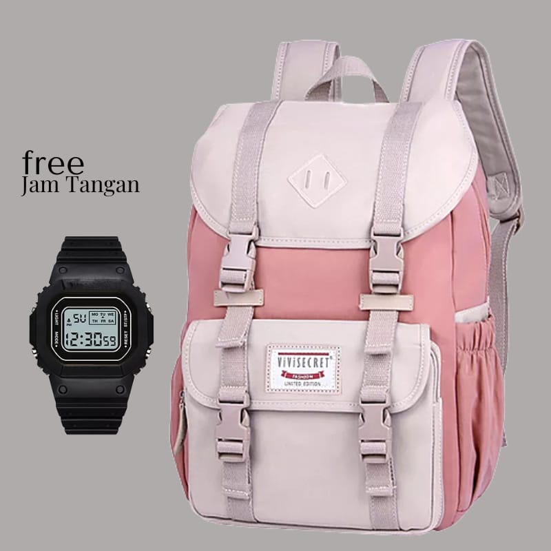 10.10DISTRO Klub New Arrival - Tas Sekolah IAC Backpack Up to - Tas Pria Tas Wanita Daypack SD SMP SMA /Ransel Double Decker-Kantong Anak-Tas Sekolah Anak Perempuan-Tas Korean Style Wanita-Tas Sekolah Remaja -Tas Ransel  COD-Pink Free Jam Tngan