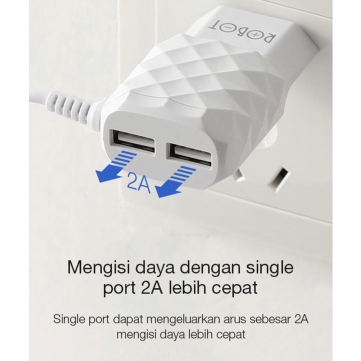 (ROBOT RK5) CHARGER MICRO USB + DUAL USB MOTIF DIAMOND 2.1A SMART PROTECTION