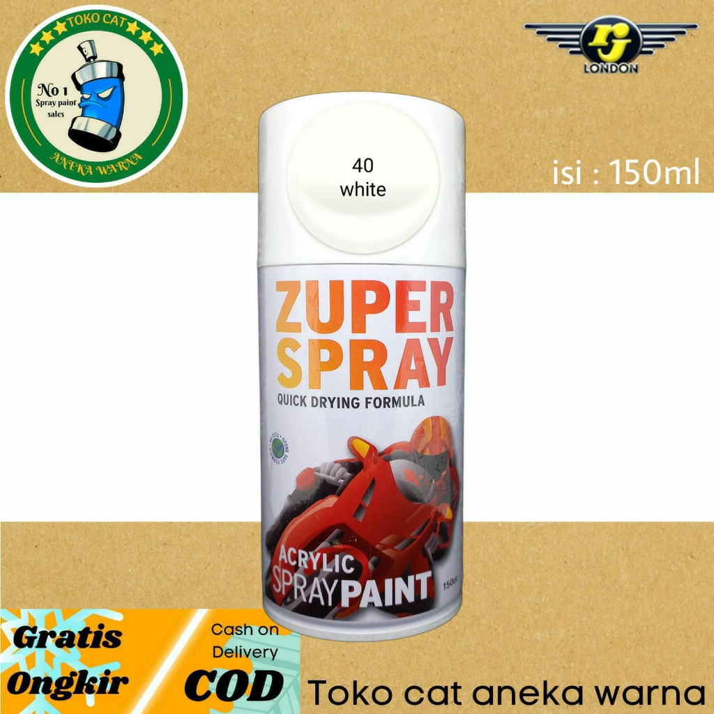 cat semprot 150cc white putih gloss mengkilap zuper spray produk dari rj london spray paint pilox pilok pylox