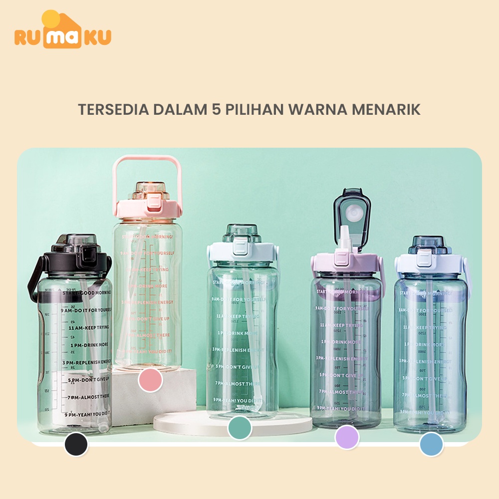 Rumaku Botol Minum Motivasi 2 Liter Bening BPA FREE Gratis Stiker