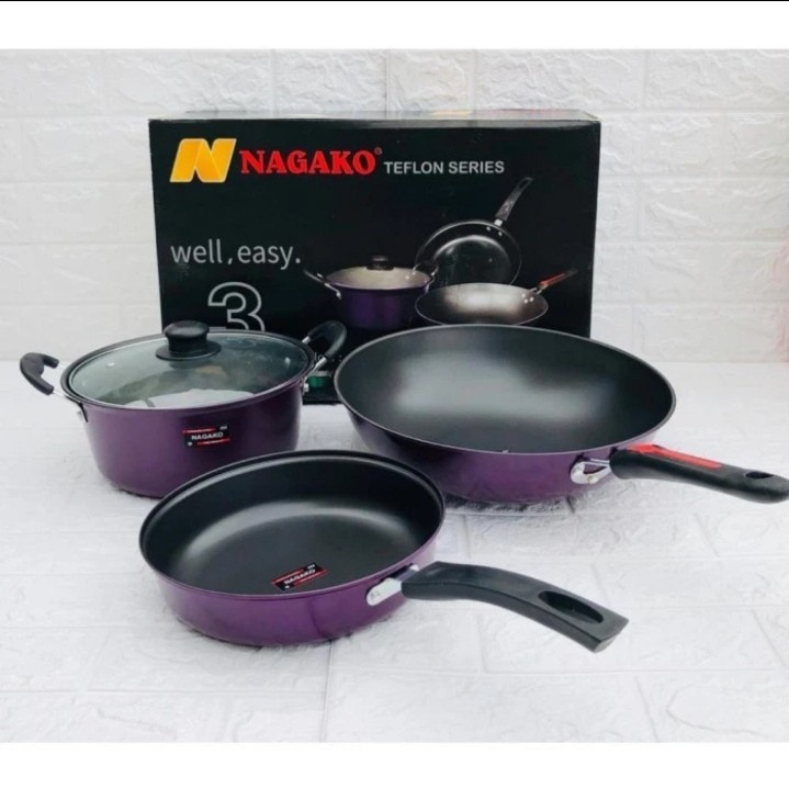 nagako panci teflon series set isi 3 anti karat