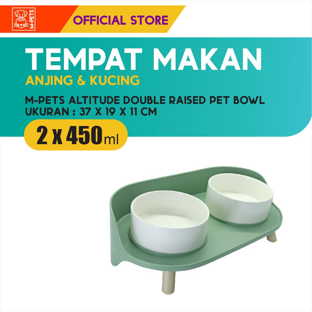 M-Pets Altitude Double Raised Pet Bowl 2 x 450 Ml / Tempat Makan Hewan