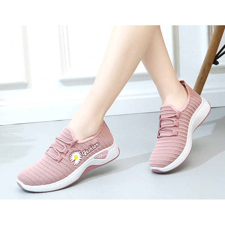 Sepatu Wanita Korea Nylon Sneakers Casual Flower Import SP62