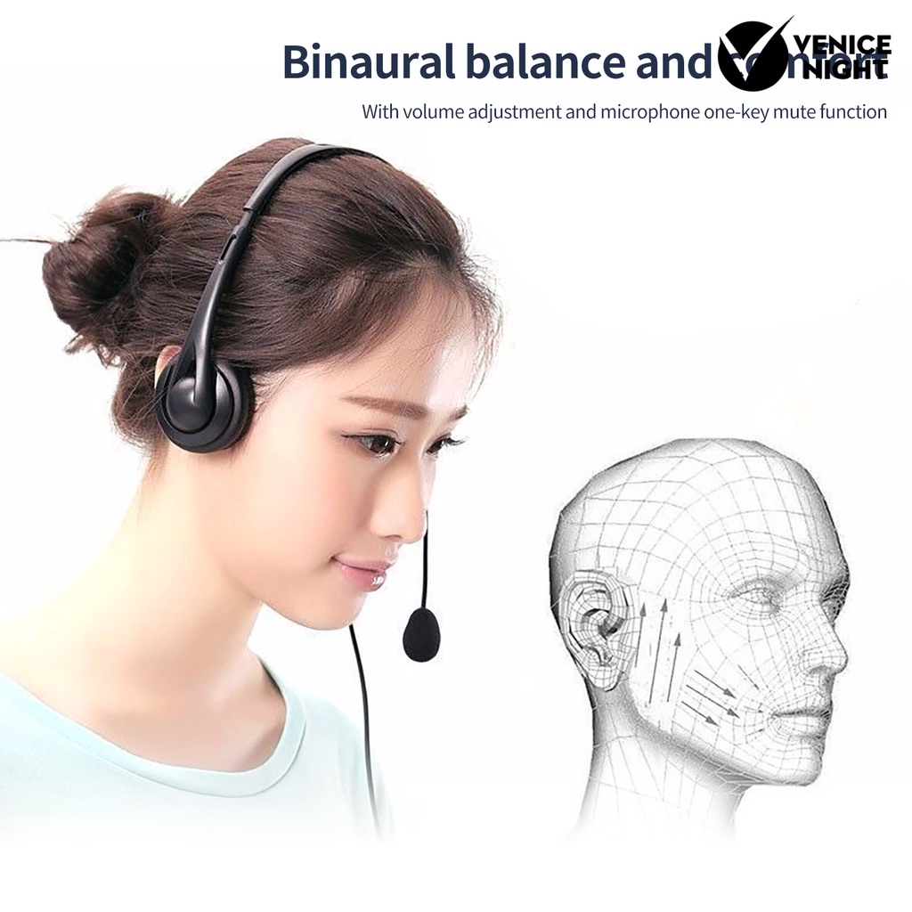 (VNEP) (Berkabel) Business Headset HD-kompatibel dengan Sound Effect Noise Cancelling Headphone Call Center 3.5mm Bernapas dengan Mikrofon untuk Kantor Pengemudi Truk