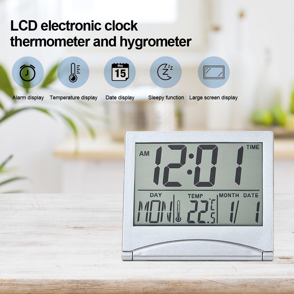 Jam Alarm Digital Elektronik Multifungsi Model Lipat Dengan Tampilan Tanggal Dan Suhu Untuk Travel