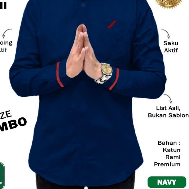 Baju Koko Pria Lengan Panjang QURTA RAJA PAKISTAN RAMI JUMBO - 27751 - Navy, M