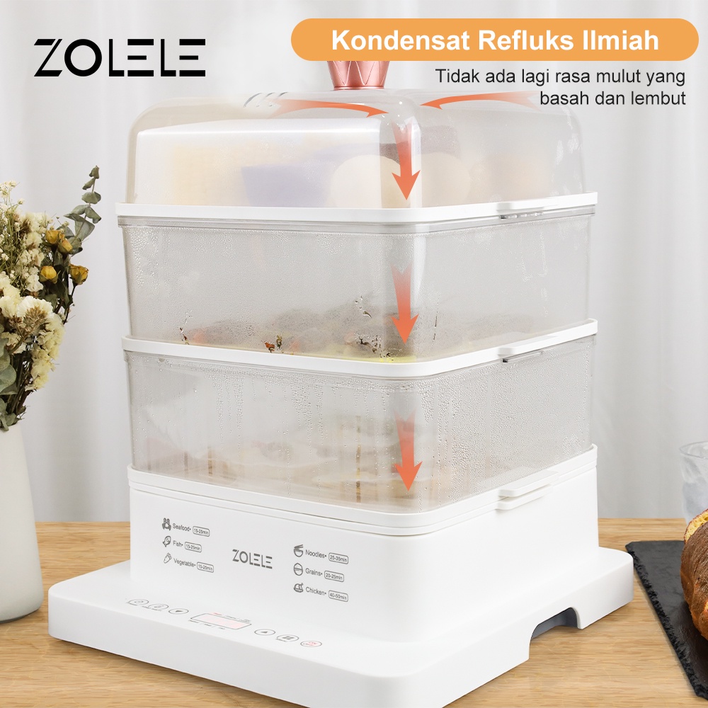 ZOLELE Electric Food Steamer Kukusan 24L 3-Layer Panci Listrik Serbaguna Besar 3 IN 1 Pengukus Masakan Cooker Pot Tempat Penghangat Anti Kotor Penyimpanan Makanan Dapur Rak Susun Portable Kitchen ZM100