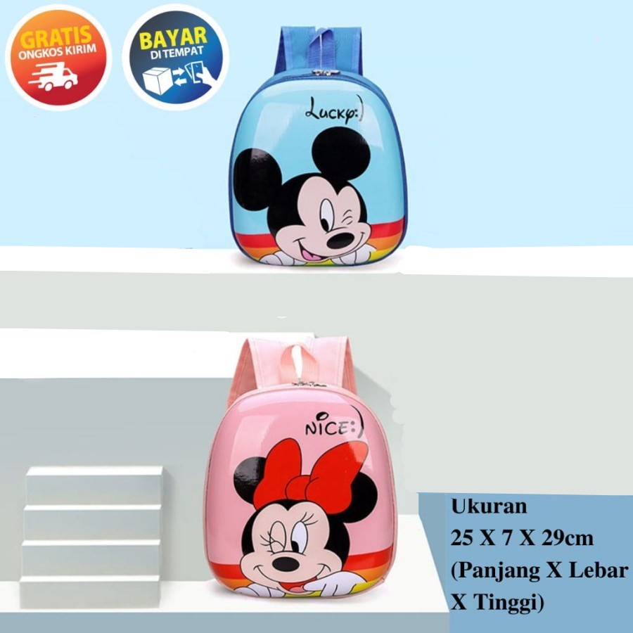 Tas Sekolah Anak Ransel Telur Hard Case Mickey - Minnie