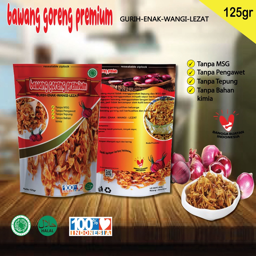 

BAWANG GORENG PREMIUM tanpa MSG, bawang goreng 125 gram