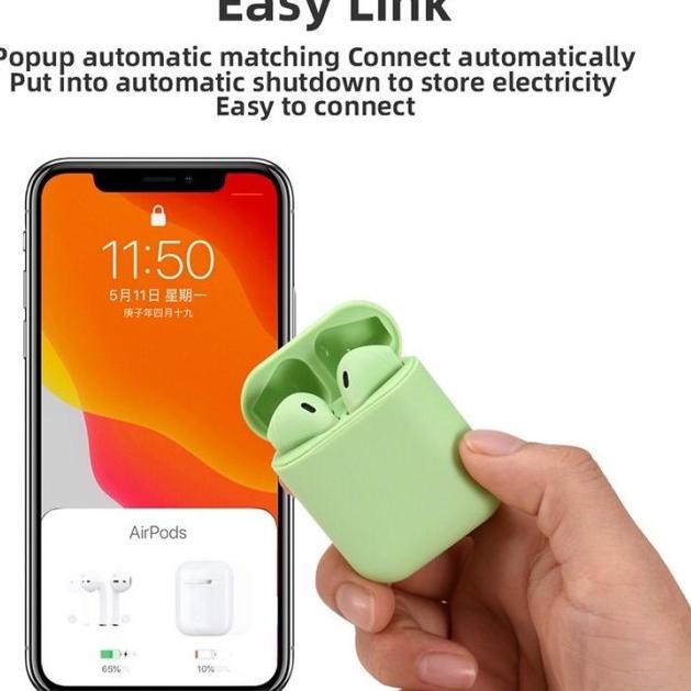 i12 Earphones Bluetooth 5.0 Earphone Matte Macaron Earbuds TWS Wireles - Hitam