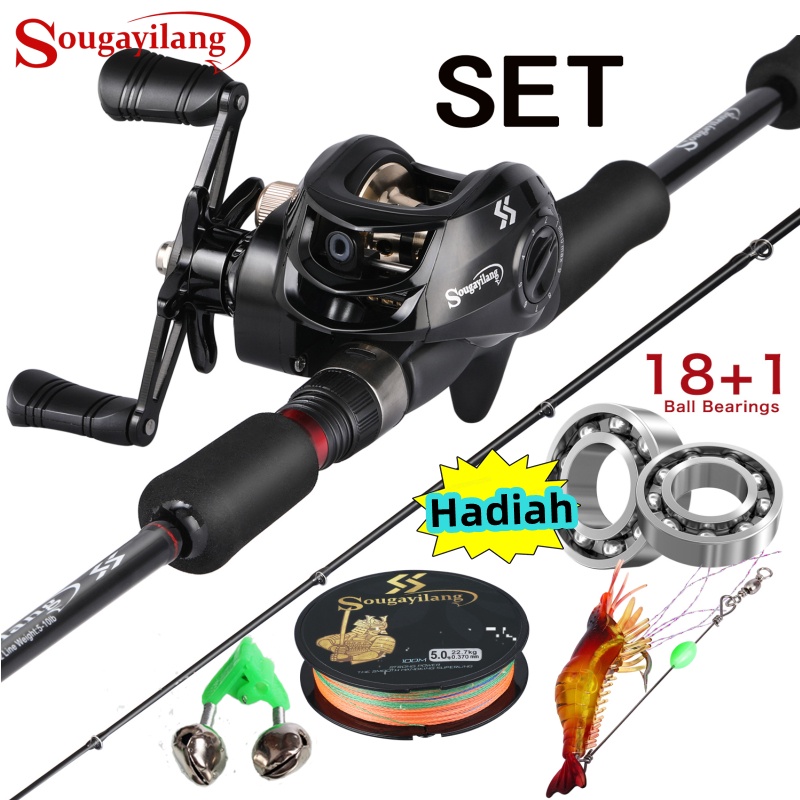 Sougayilang Joran Pancing Set 1.8m 2.1m Joran 1BB 7.2:1 Reel BC Joran Set Lengkap
