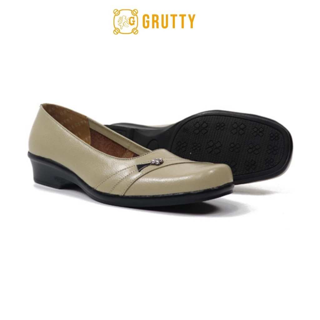 Grutty Sepatu Wanita Kerja Asli Kulit Pantofel Wanita Ready Big Size Warna Cream