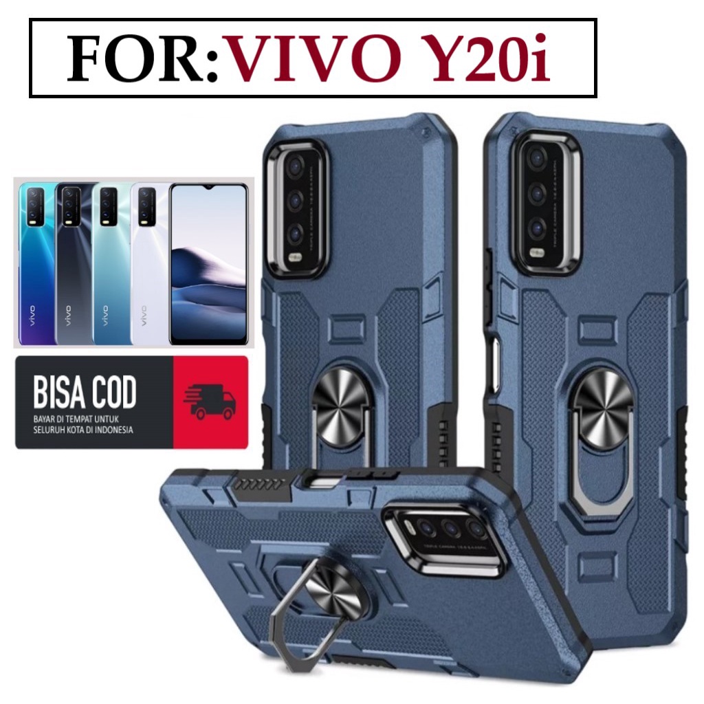 Case Armour VIVO Y20i Iring Cincin Magnetic Kesing Hp Protect kamera Premium Hard Case Standing Robot Pelindung Kamera