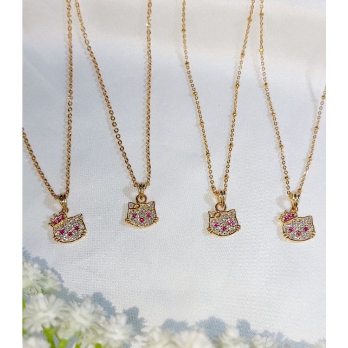 Kalung Hello Kitty Perak 925 Lapis Emas Putih - Anti Karat - Perhiasan Wanita
