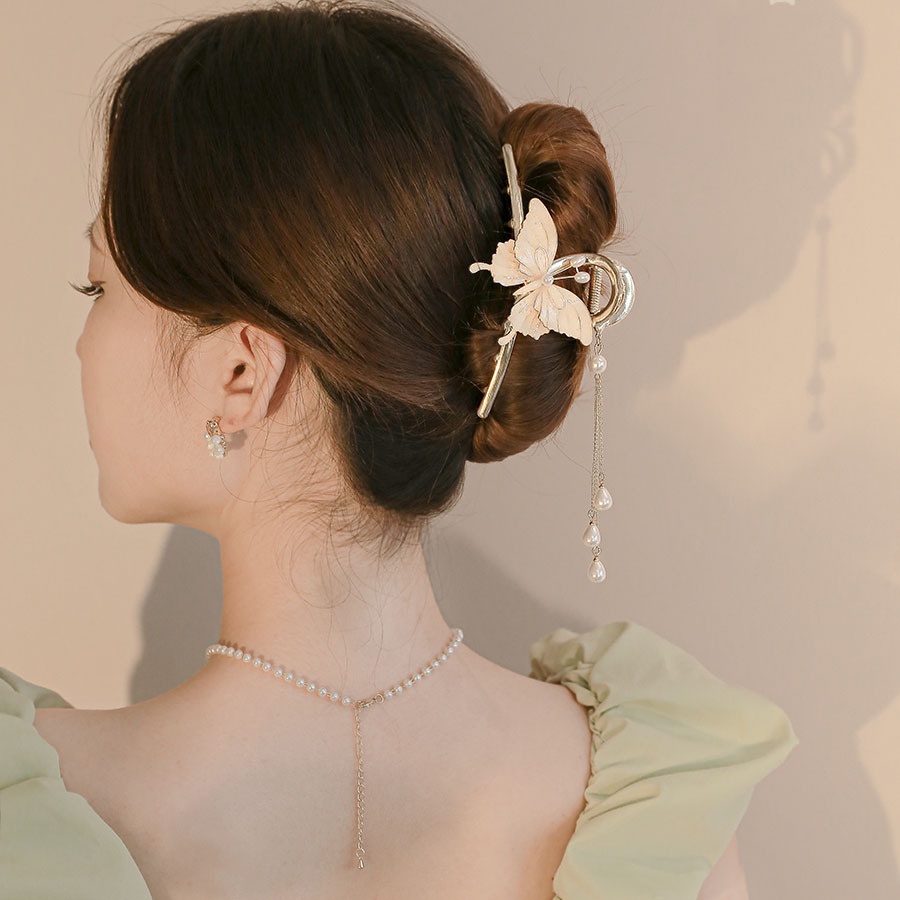 Jepit Rambut Model Rumbai Kupu-Kupu Gaya China Vintage Untuk Wanita Butterfly